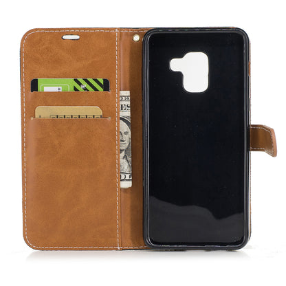 For Samsung Galaxy A8 (2018) Two-tone Jean Cloth Folio Flip Leather Stand Phone Case