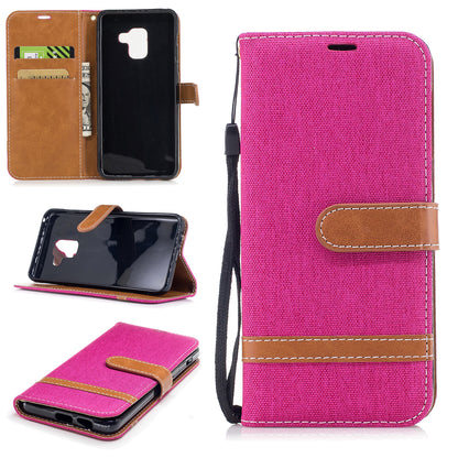 For Samsung Galaxy A8 (2018) Two-tone Jean Cloth Folio Flip Leather Stand Phone Case
