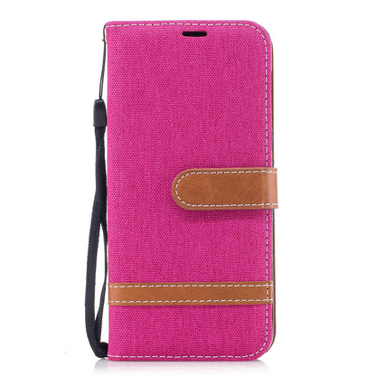 For Samsung Galaxy A8 (2018) Two-tone Jean Cloth Folio Flip Leather Stand Phone Case