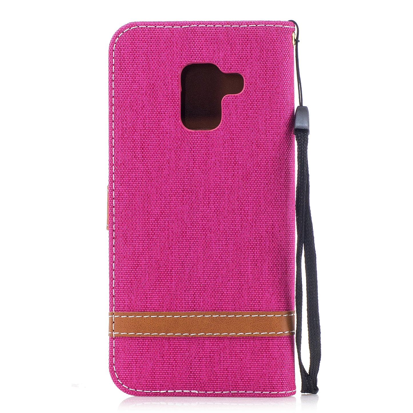 For Samsung Galaxy A8 (2018) Two-tone Jean Cloth Folio Flip Leather Stand Phone Case