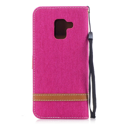 For Samsung Galaxy A8 (2018) Two-tone Jean Cloth Folio Flip Leather Stand Phone Case