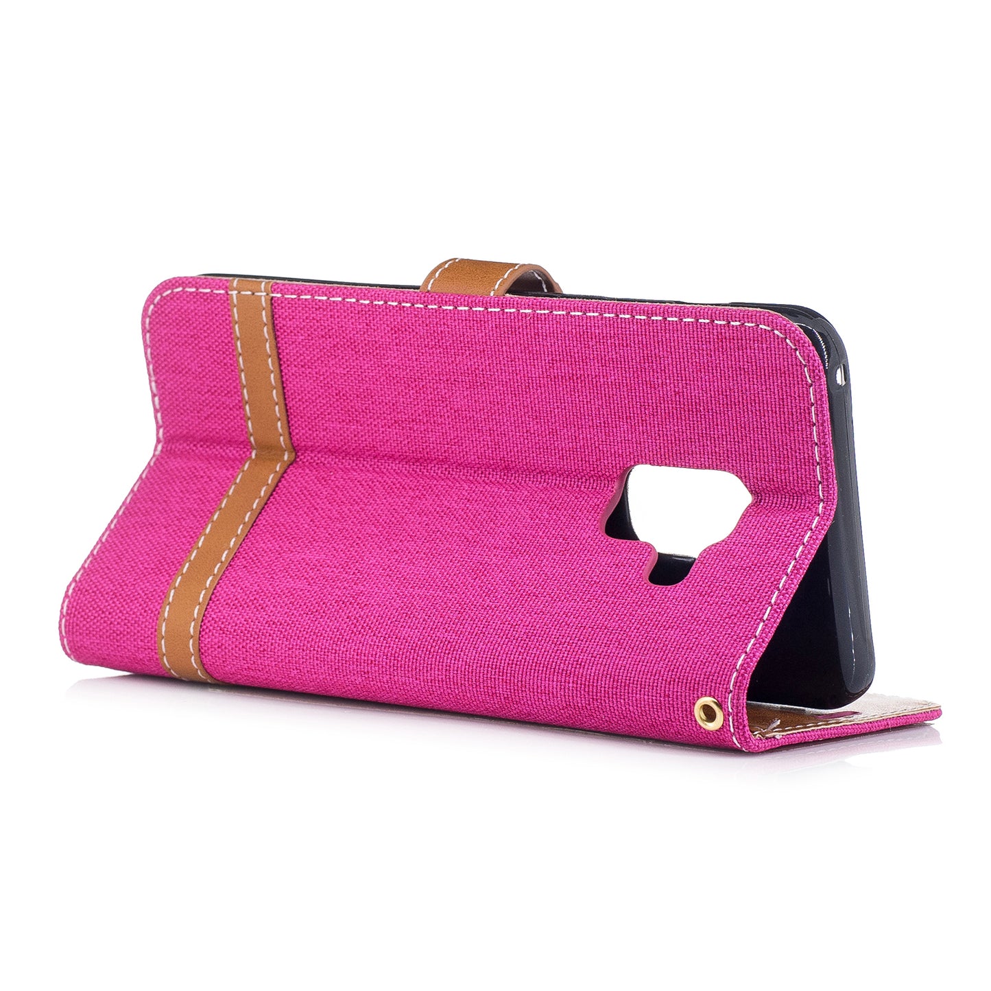 For Samsung Galaxy A8 (2018) Two-tone Jean Cloth Folio Flip Leather Stand Phone Case