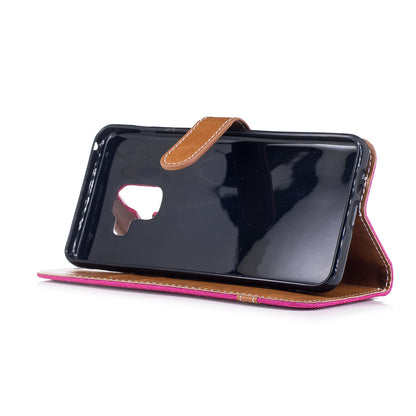 For Samsung Galaxy A8 (2018) Two-tone Jean Cloth Folio Flip Leather Stand Phone Case