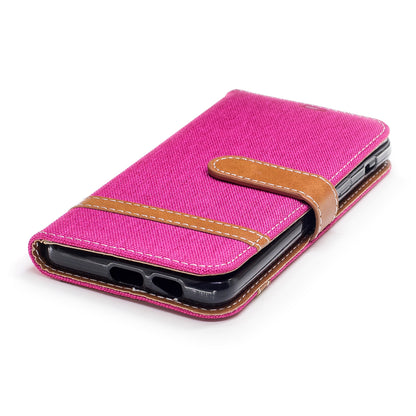 For Samsung Galaxy A8 (2018) Two-tone Jean Cloth Folio Flip Leather Stand Phone Case