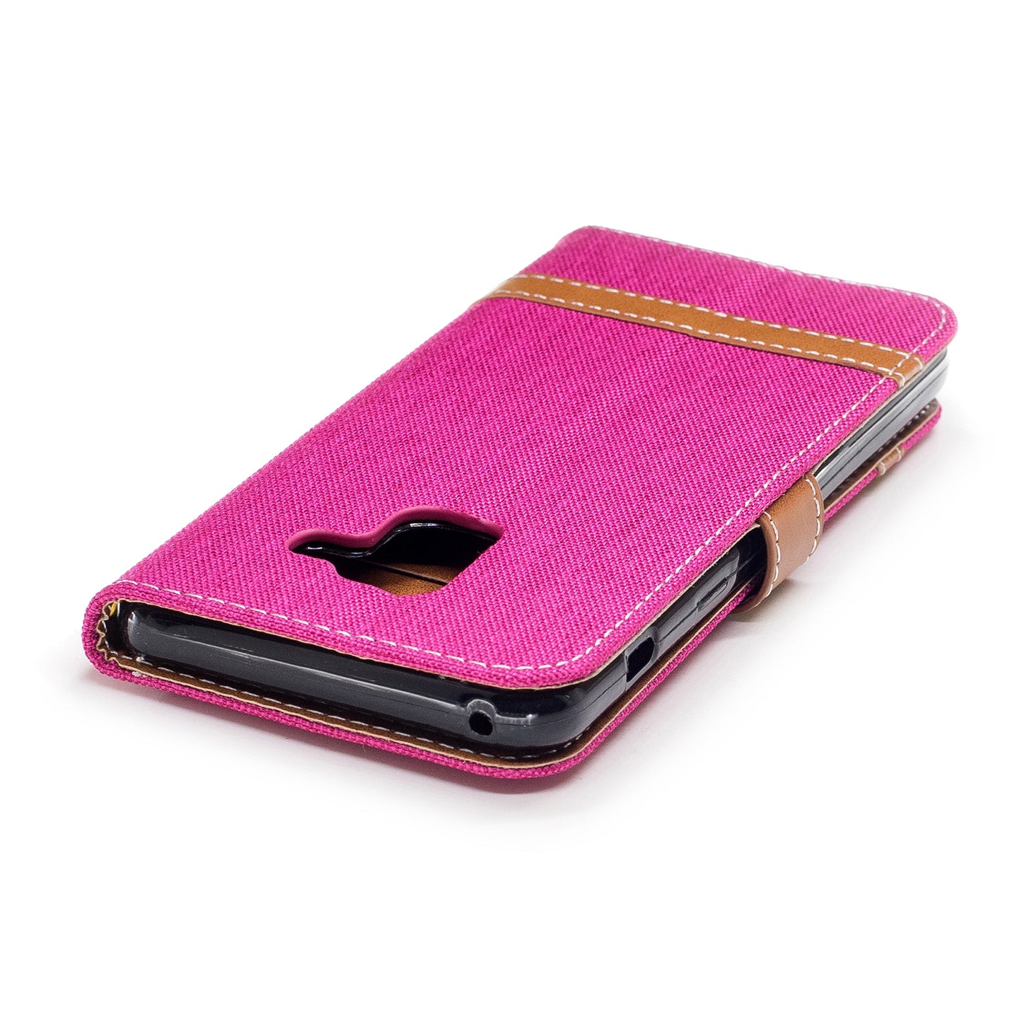 For Samsung Galaxy A8 (2018) Two-tone Jean Cloth Folio Flip Leather Stand Phone Case