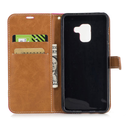 For Samsung Galaxy A8 (2018) Two-tone Jean Cloth Folio Flip Leather Stand Phone Case