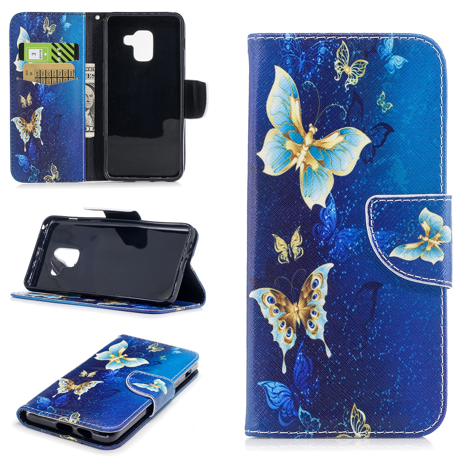 Patterned PU Leather Wallet Stand Phone Case for Samsung Galaxy A8 (2018)