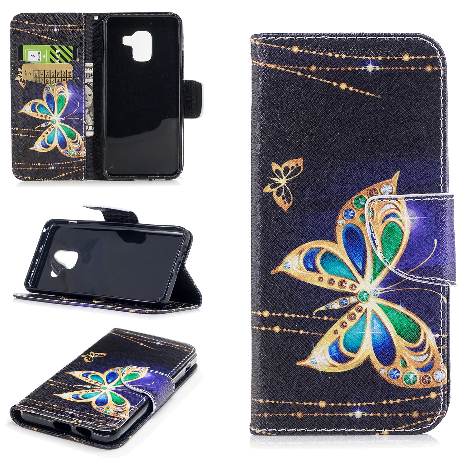 Patterned PU Leather Wallet Stand Phone Case for Samsung Galaxy A8 (2018)