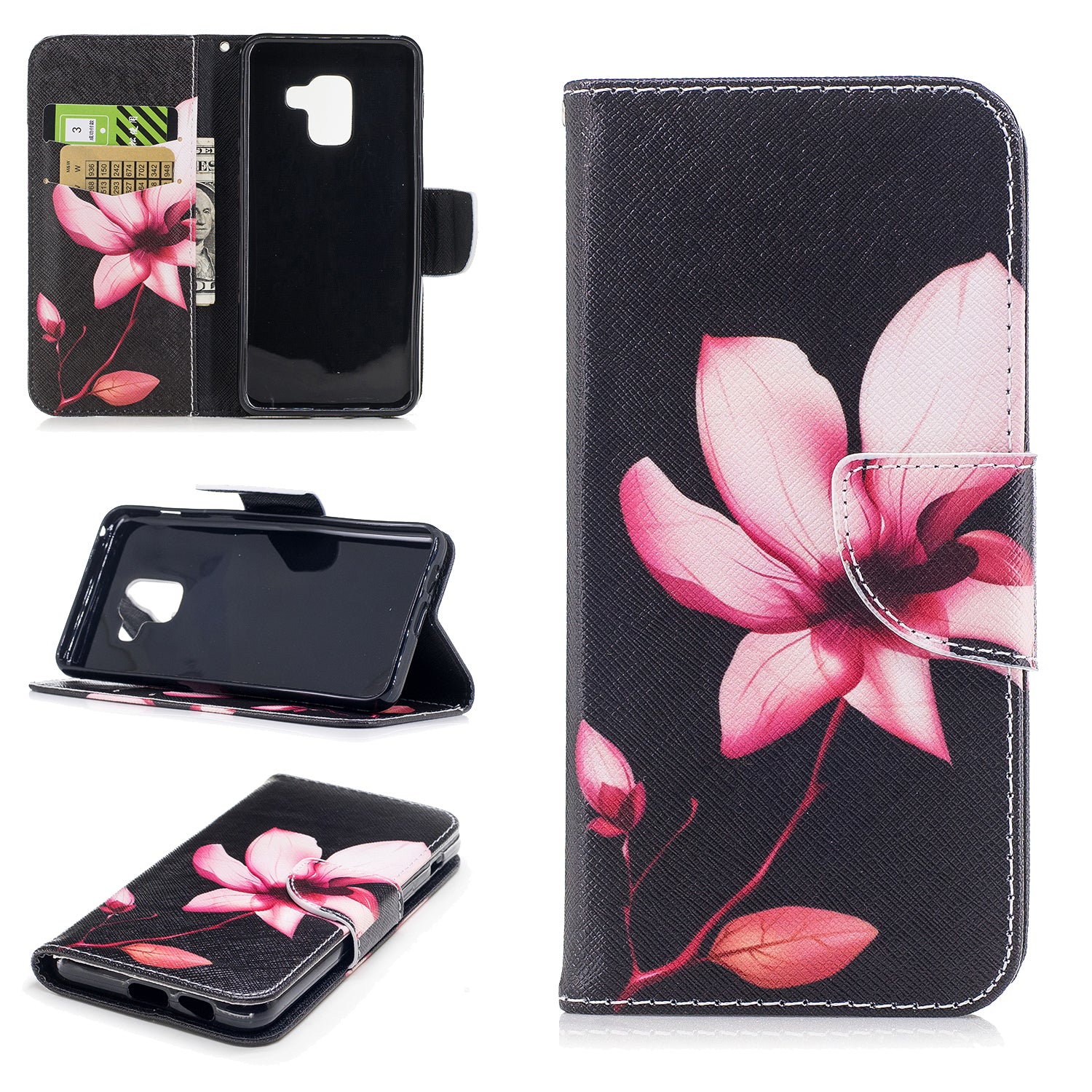 Patterned PU Leather Wallet Stand Phone Case for Samsung Galaxy A8 (2018)