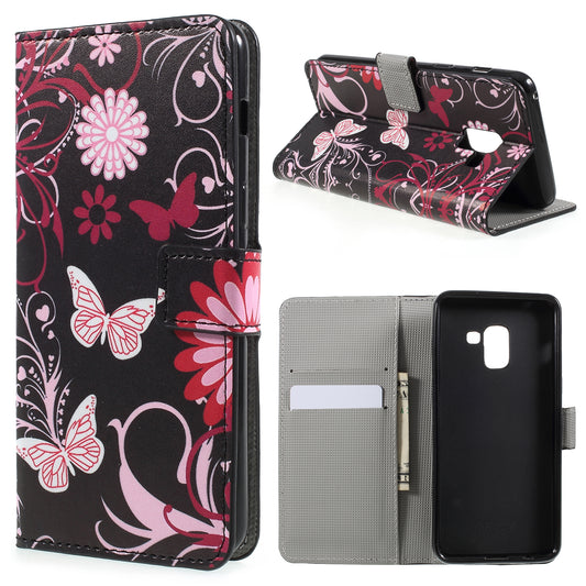 Pattern Printing PU Leather Magnetic Wallet Stand Protective Phone Shell for Samsung Galaxy A8 (2018)