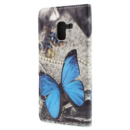Pattern Printing PU Leather Magnetic Wallet Stand Protective Phone Shell for Samsung Galaxy A8 (2018)