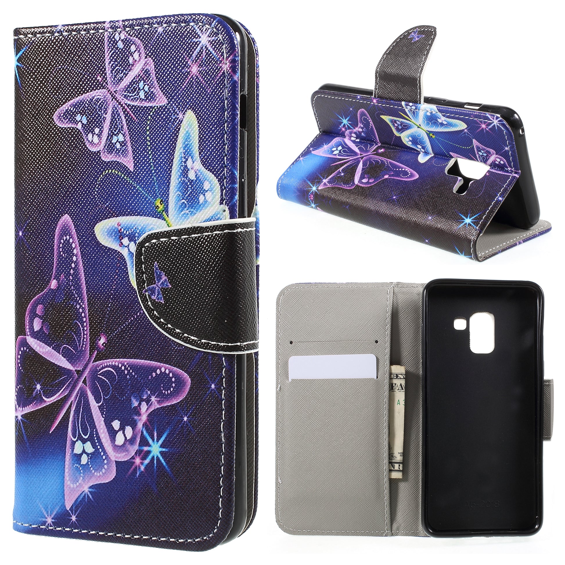 Pattern Printing Cross Texture Stand Wallet Leather Cover with Magnet for Samsung Galaxy A8 (2018)