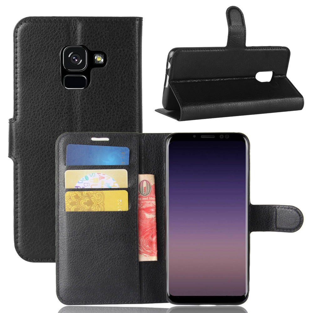 Litchi Skin PU Leather Wallet Stand Mobile Phone Case with Magnet for Samsung Galaxy A8 (2018)