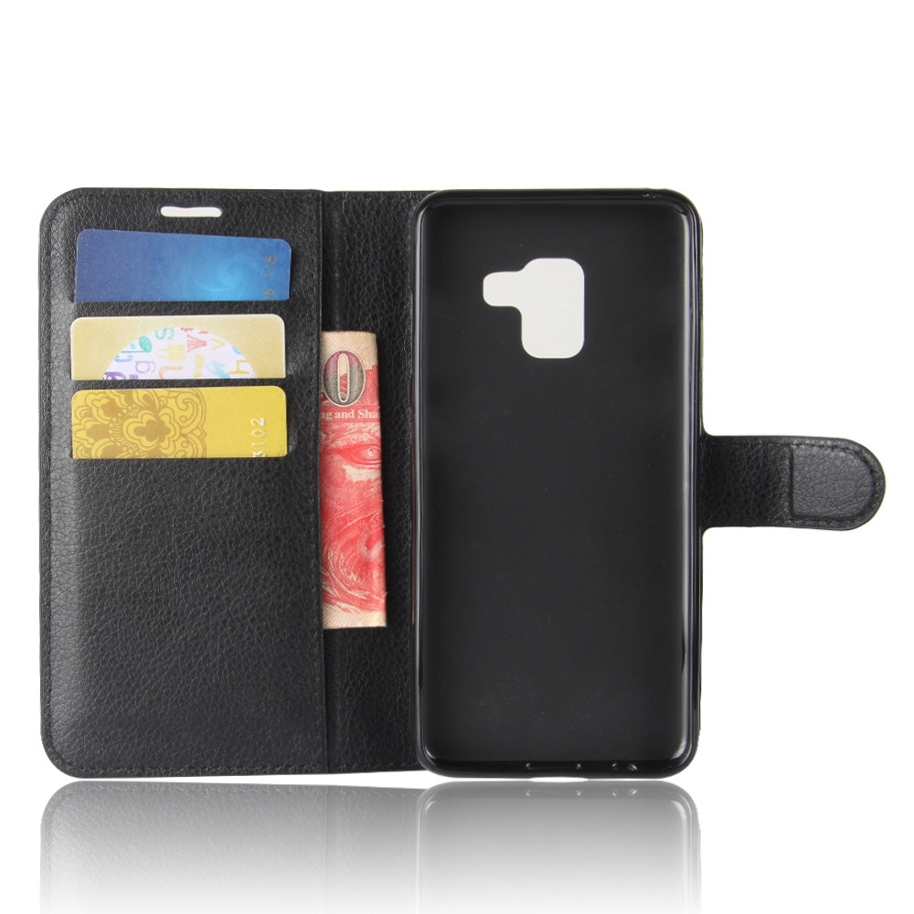 Litchi Skin PU Leather Wallet Stand Mobile Phone Case with Magnet for Samsung Galaxy A8 (2018)