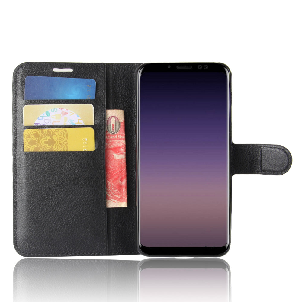 Litchi Skin PU Leather Wallet Stand Mobile Phone Case with Magnet for Samsung Galaxy A8 (2018)