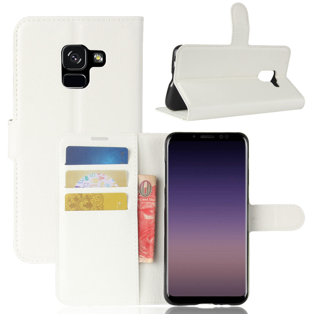 Litchi Skin PU Leather Wallet Stand Mobile Phone Case with Magnet for Samsung Galaxy A8 (2018)