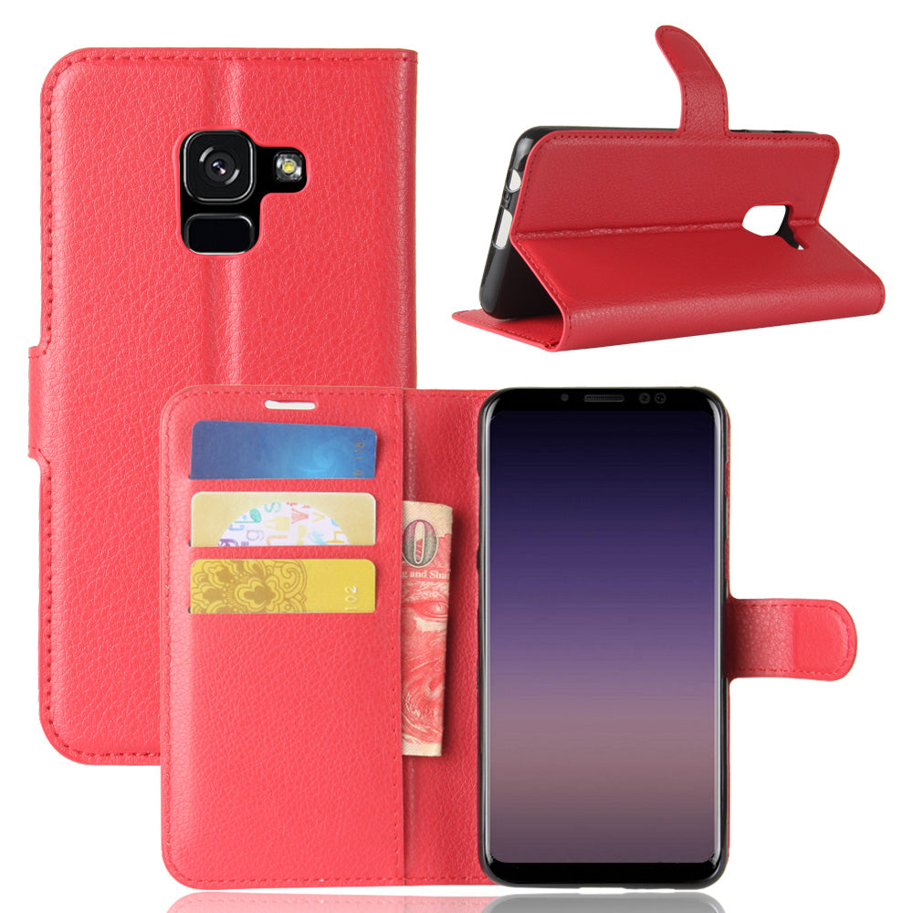 Litchi Skin PU Leather Wallet Stand Mobile Phone Case with Magnet for Samsung Galaxy A8 (2018)