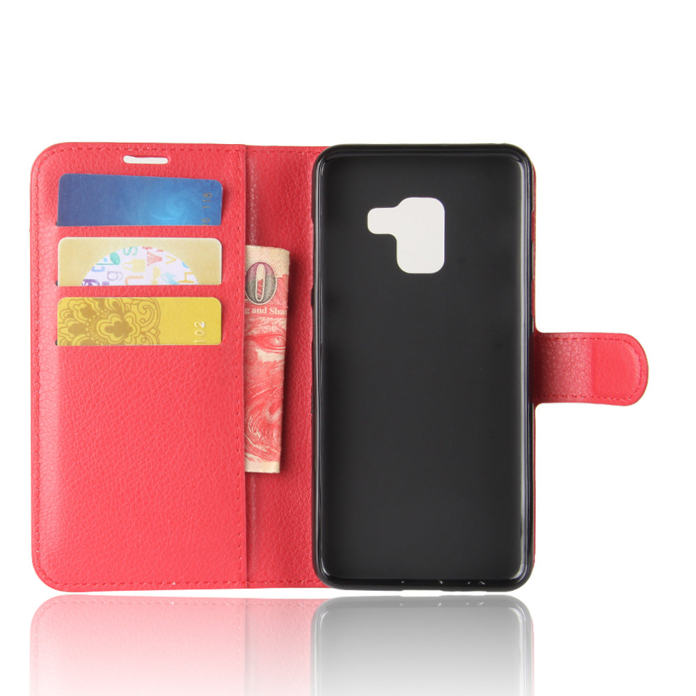 Litchi Skin PU Leather Wallet Stand Mobile Phone Case with Magnet for Samsung Galaxy A8 (2018)