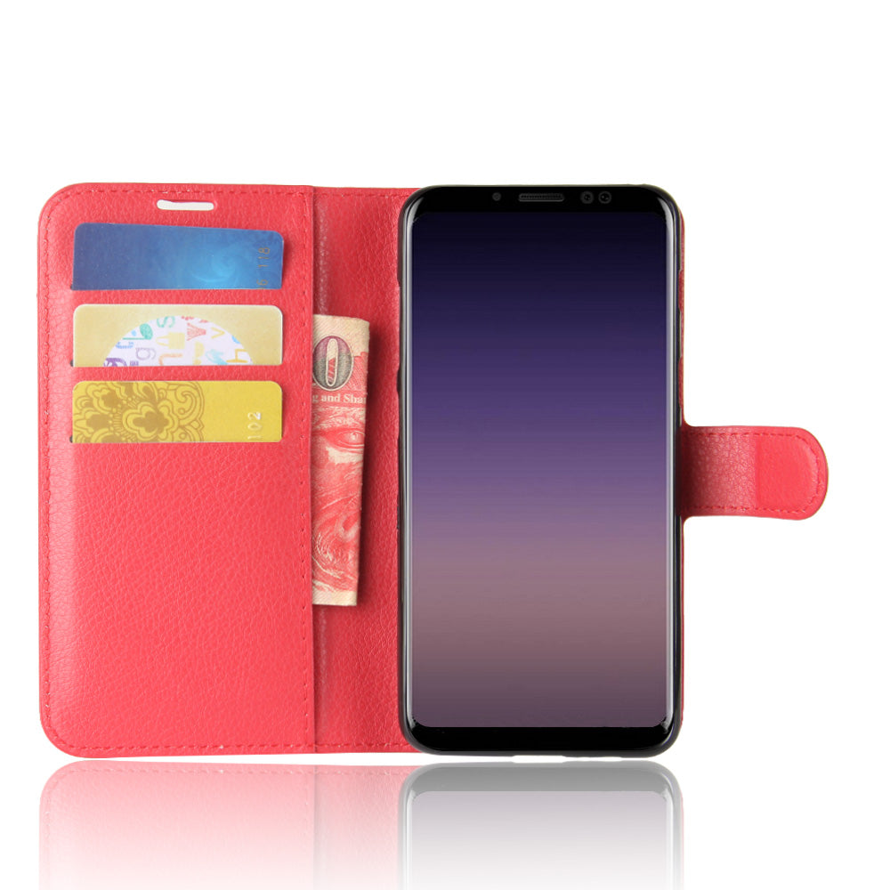 Litchi Skin PU Leather Wallet Stand Mobile Phone Case with Magnet for Samsung Galaxy A8 (2018)