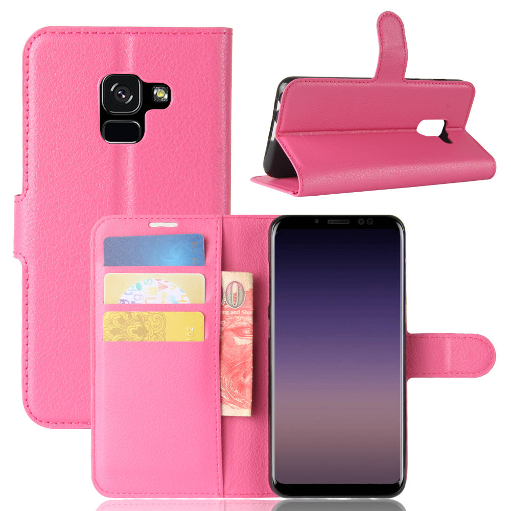 Litchi Skin PU Leather Wallet Stand Mobile Phone Case with Magnet for Samsung Galaxy A8 (2018)