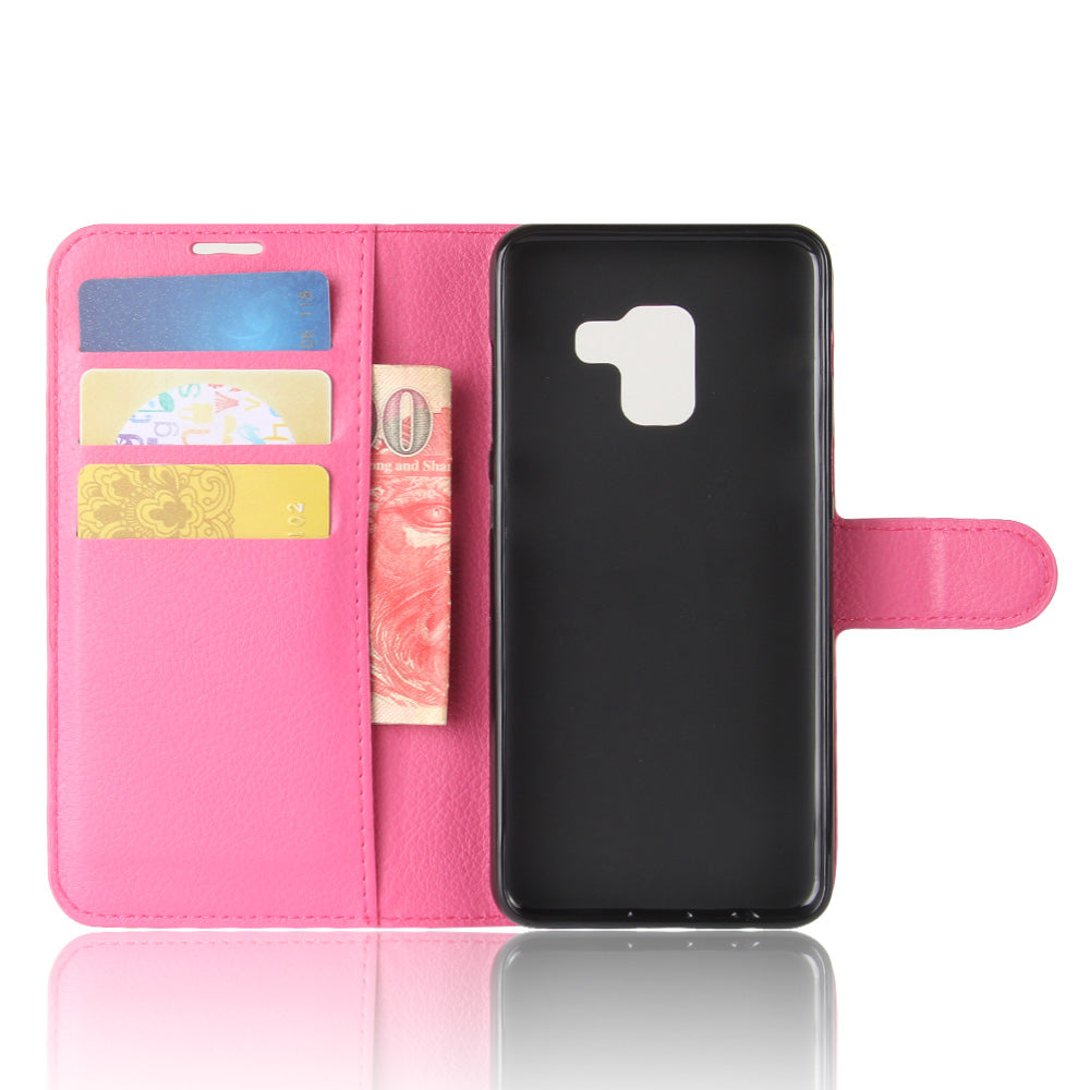 Litchi Skin PU Leather Wallet Stand Mobile Phone Case with Magnet for Samsung Galaxy A8 (2018)
