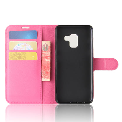 Litchi Skin PU Leather Wallet Stand Mobile Phone Case with Magnet for Samsung Galaxy A8 (2018)