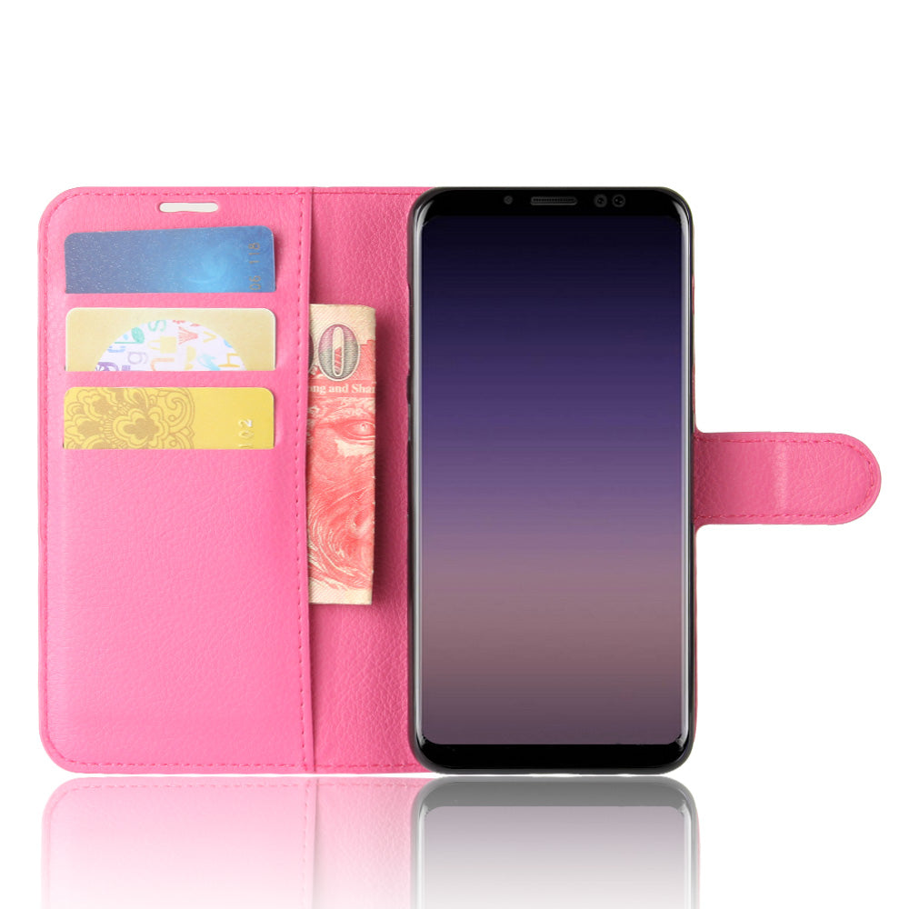 Litchi Skin PU Leather Wallet Stand Mobile Phone Case with Magnet for Samsung Galaxy A8 (2018)