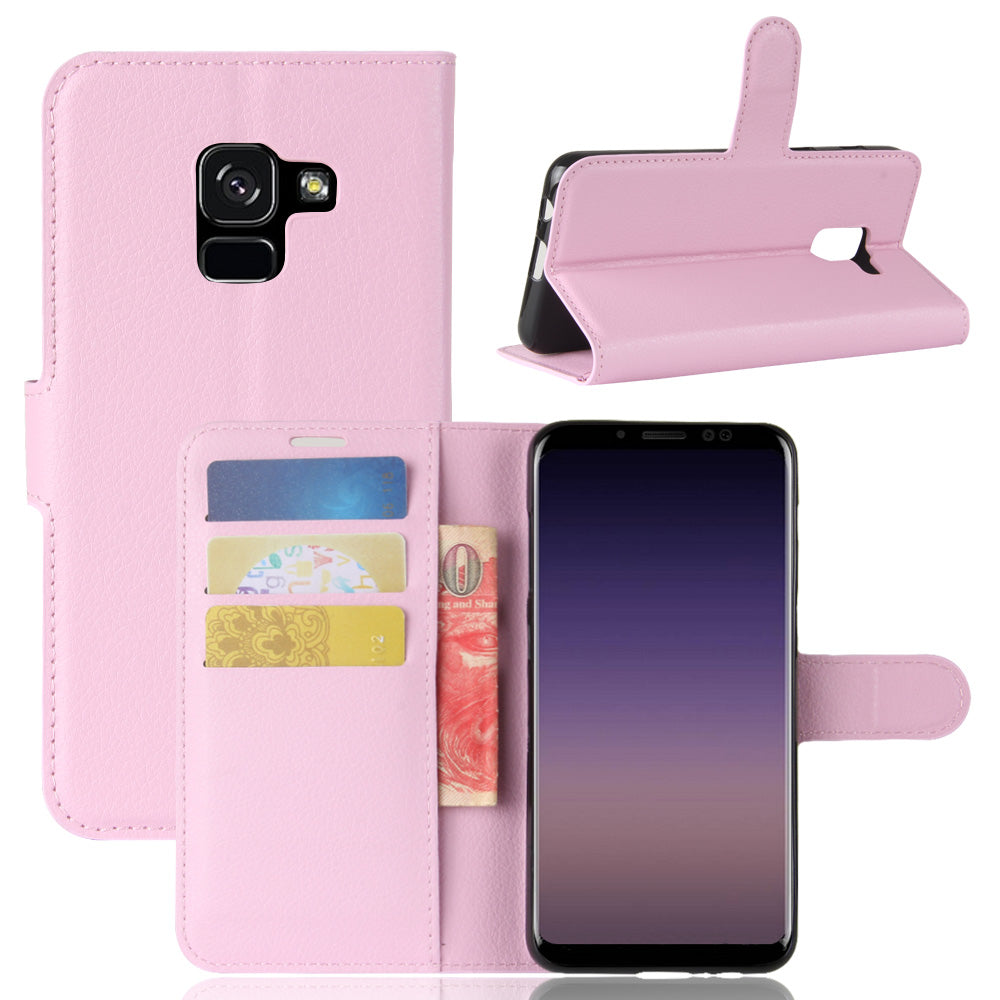 Litchi Skin PU Leather Wallet Stand Mobile Phone Case with Magnet for Samsung Galaxy A8 (2018)