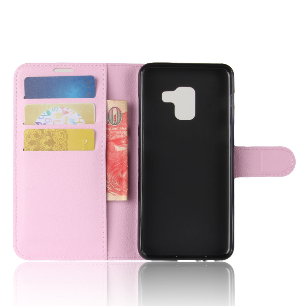 Litchi Skin PU Leather Wallet Stand Mobile Phone Case with Magnet for Samsung Galaxy A8 (2018)