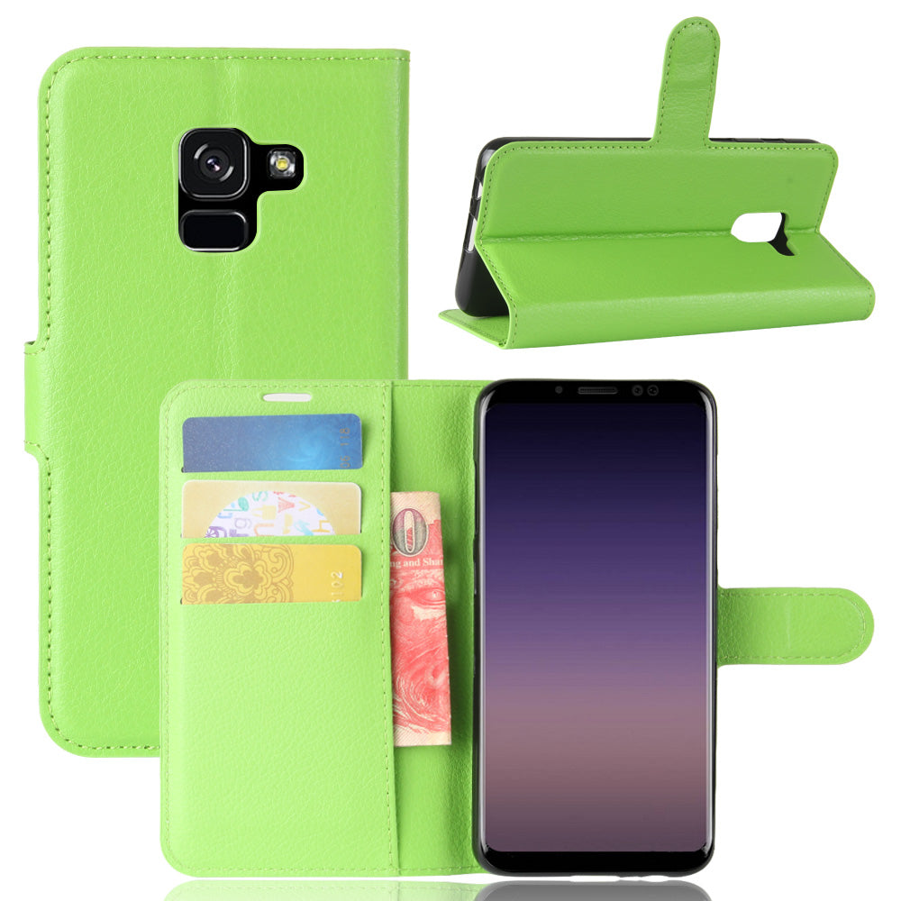 Litchi Skin PU Leather Wallet Stand Mobile Phone Case with Magnet for Samsung Galaxy A8 (2018)
