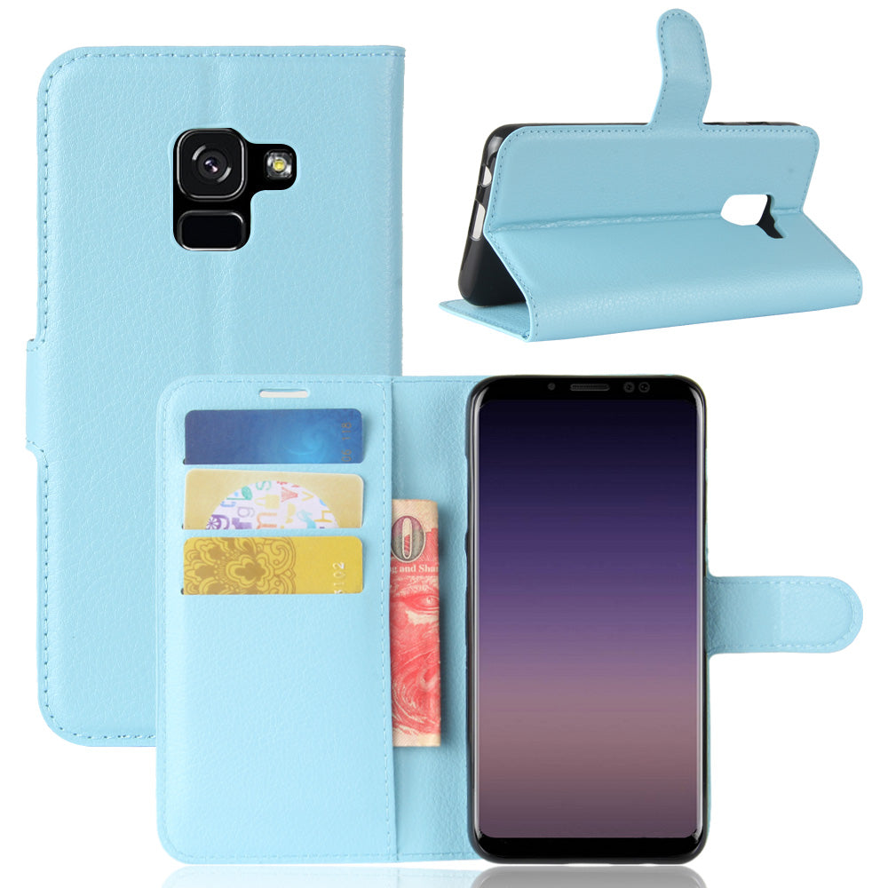 Litchi Skin PU Leather Wallet Stand Mobile Phone Case with Magnet for Samsung Galaxy A8 (2018)