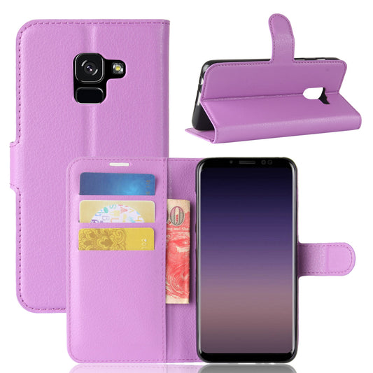 Litchi Skin PU Leather Wallet Stand Mobile Phone Case with Magnet for Samsung Galaxy A8 (2018)