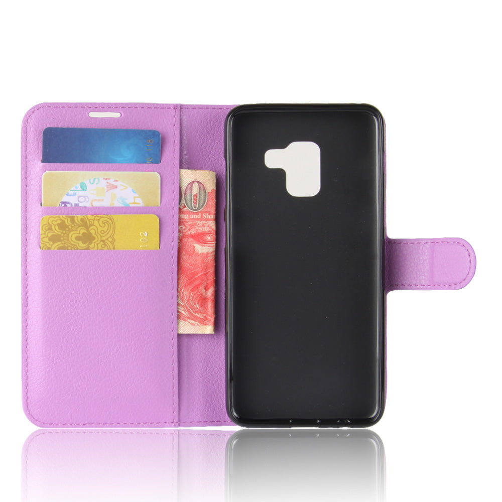 Litchi Skin PU Leather Wallet Stand Mobile Phone Case with Magnet for Samsung Galaxy A8 (2018)