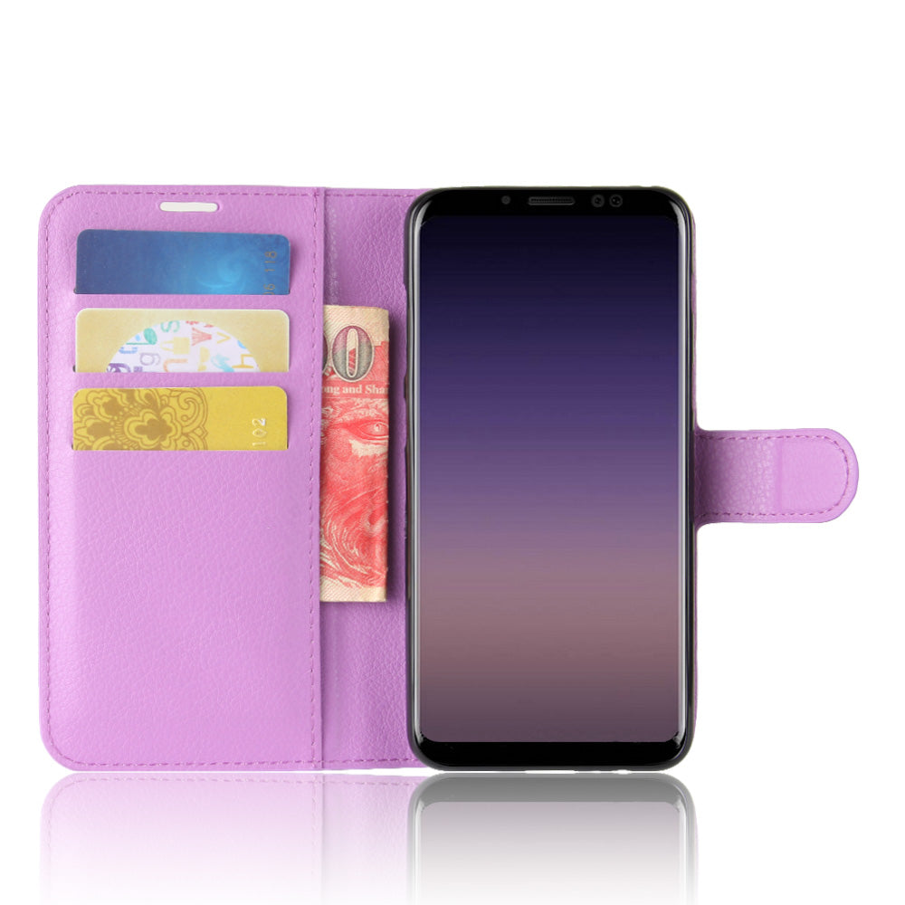 Litchi Skin PU Leather Wallet Stand Mobile Phone Case with Magnet for Samsung Galaxy A8 (2018)