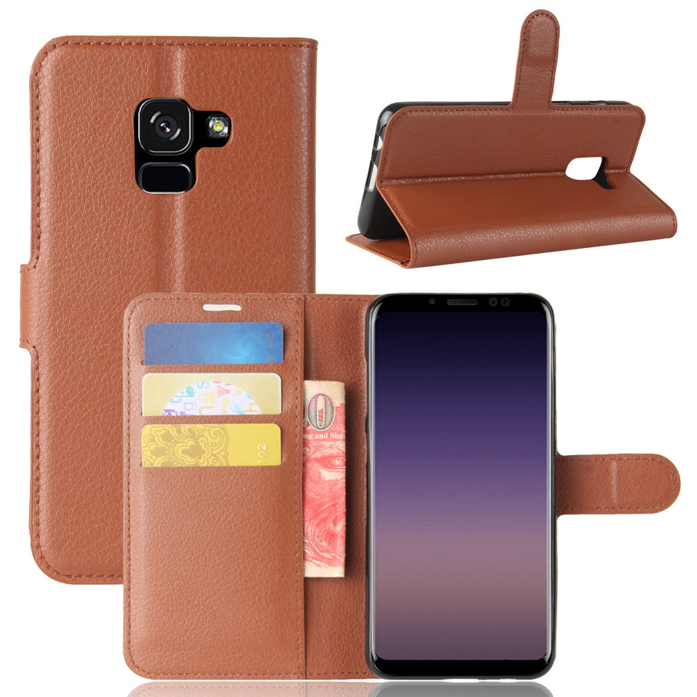 Litchi Skin PU Leather Wallet Stand Mobile Phone Case with Magnet for Samsung Galaxy A8 (2018)