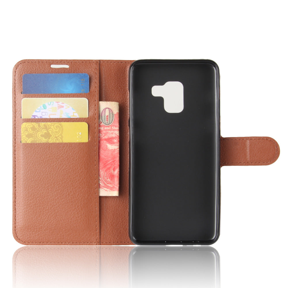 Litchi Skin PU Leather Wallet Stand Mobile Phone Case with Magnet for Samsung Galaxy A8 (2018)