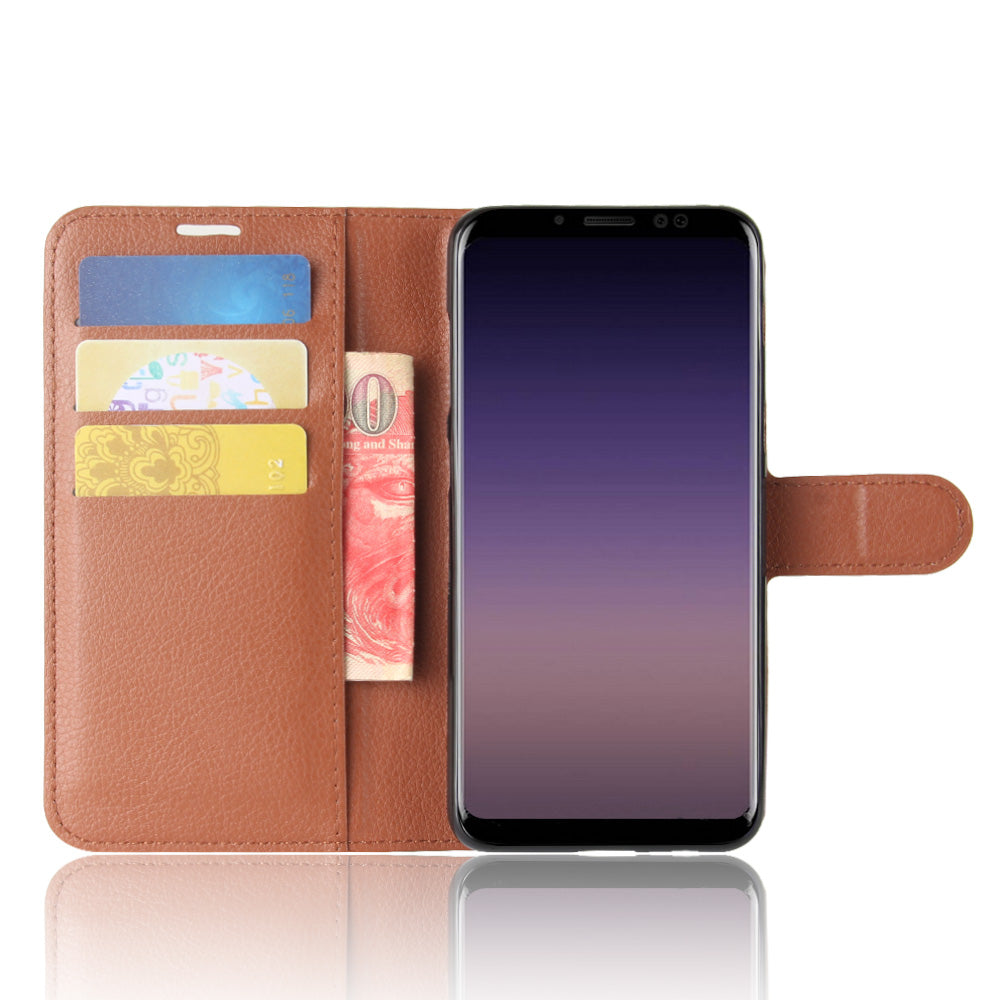 Litchi Skin PU Leather Wallet Stand Mobile Phone Case with Magnet for Samsung Galaxy A8 (2018)
