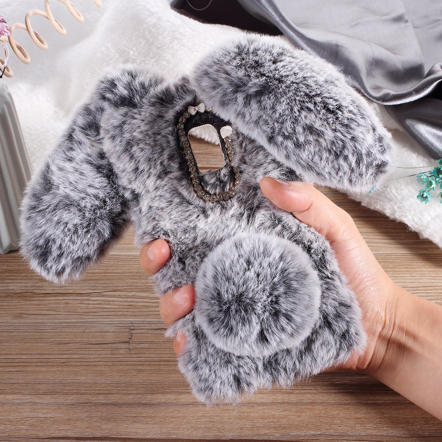 Rabbit Bunny Soft Furry Fur TPU Kickstand Case for Samsung Galaxy A8 (2018)