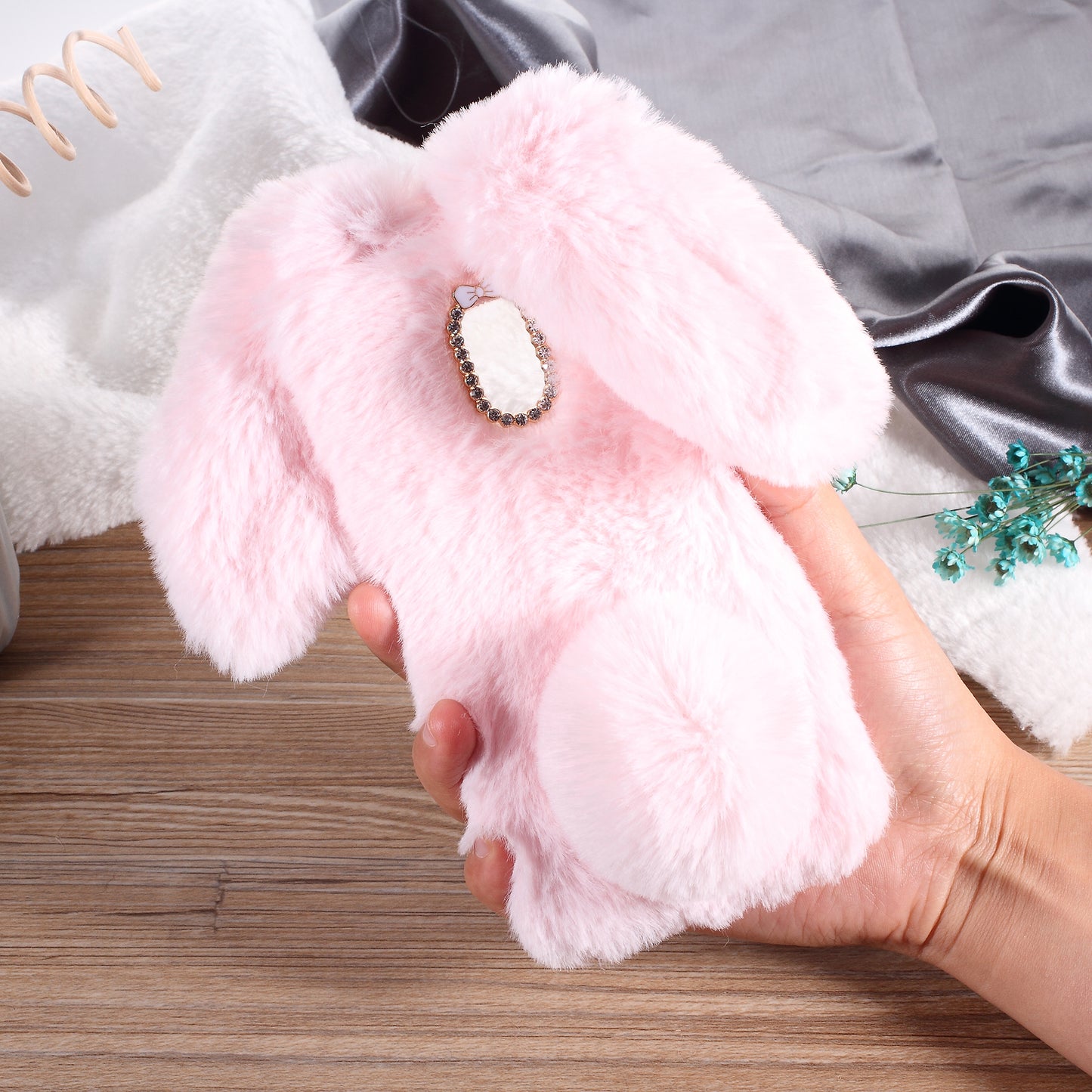Rabbit Bunny Soft Furry Fur TPU Kickstand Case for Samsung Galaxy A8 (2018)