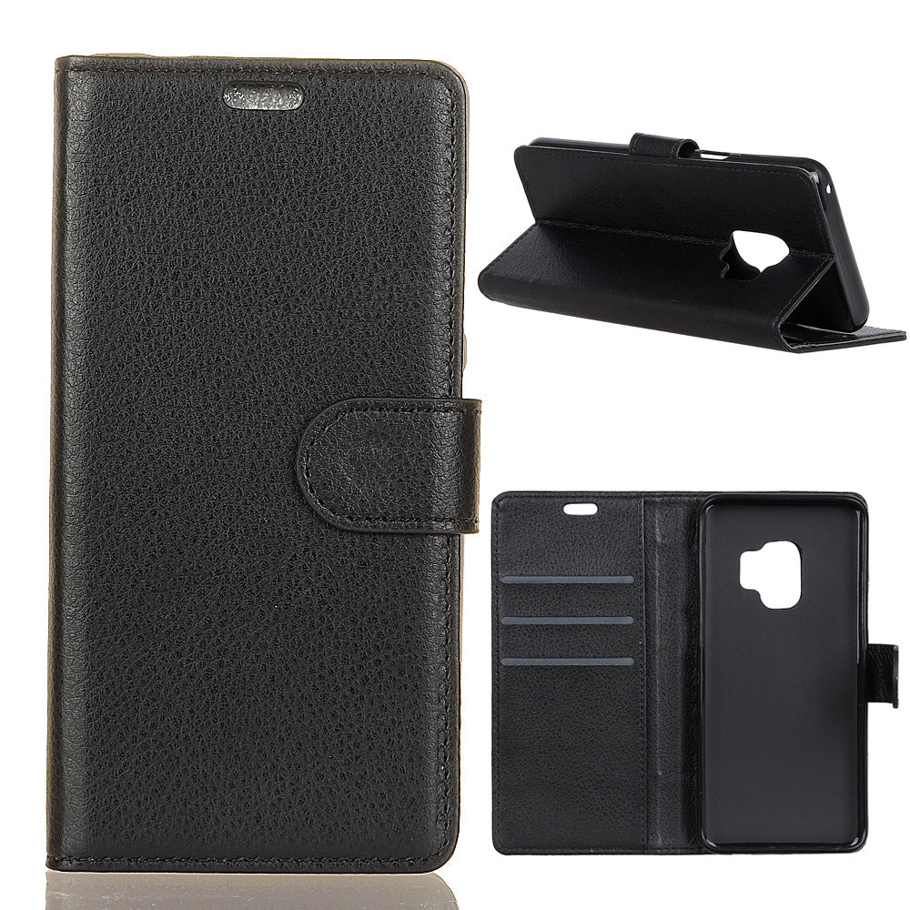 Phone Wallet Case for Samsung Galaxy S9 G960 PU Leather Phone Cover Drop-proof Flip Protector with Stand Litchi Texture