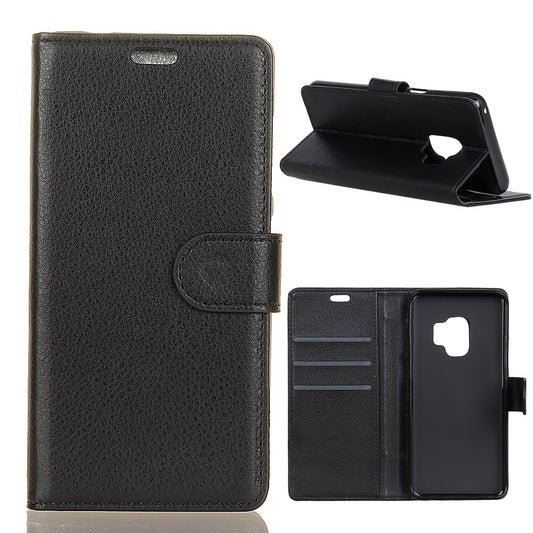 Phone Wallet Case for Samsung Galaxy S9 G960 PU Leather Phone Cover Drop-proof Flip Protector with Stand Litchi Texture