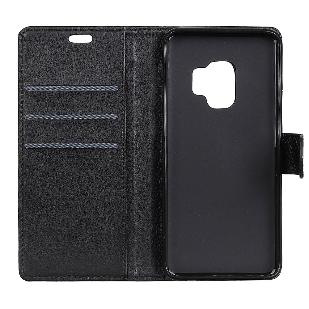 Phone Wallet Case for Samsung Galaxy S9 G960 PU Leather Phone Cover Drop-proof Flip Protector with Stand Litchi Texture