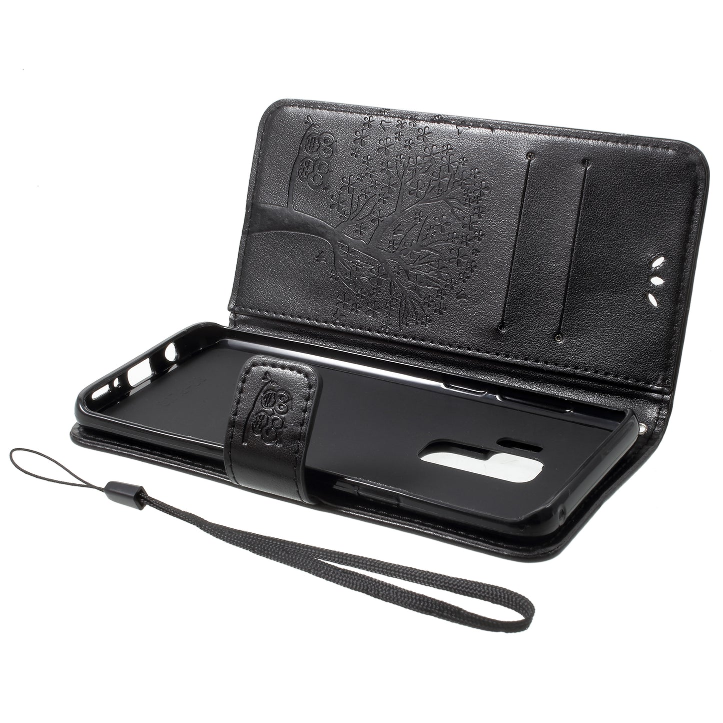 Imprint Tree Owl PU Leather Wallet Case with Strap for Samsung Galaxy S9+ G965