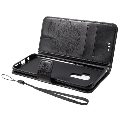 Imprint Tree Owl PU Leather Wallet Case with Strap for Samsung Galaxy S9+ G965
