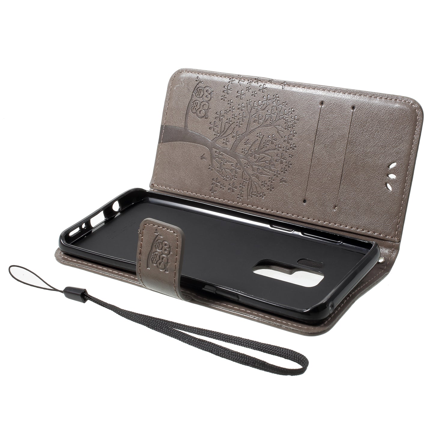 Imprint Tree Owl PU Leather Wallet Case with Strap for Samsung Galaxy S9+ G965
