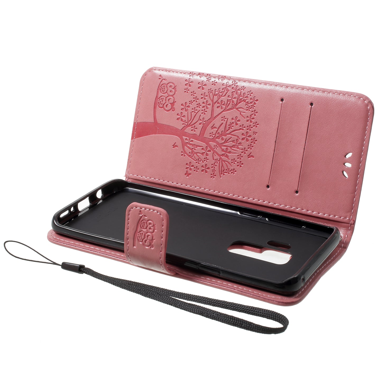 Imprint Tree Owl PU Leather Wallet Case with Strap for Samsung Galaxy S9+ G965