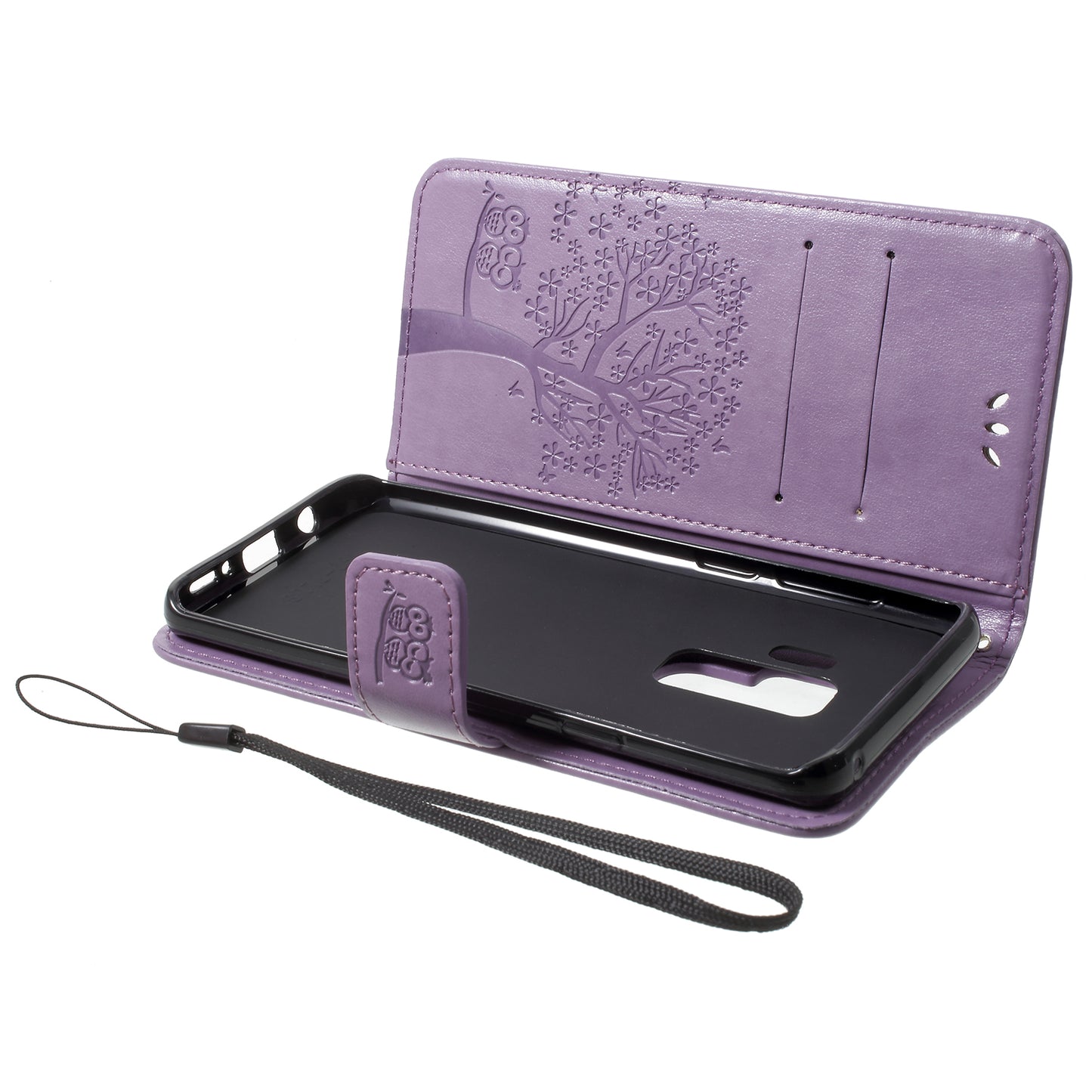 Imprint Tree Owl PU Leather Wallet Case with Strap for Samsung Galaxy S9+ G965