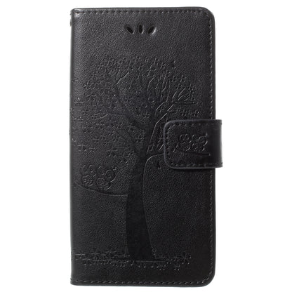 For Samsung Galaxy S9 G960 Imprint Tree Owl Wallet PU Leather Mobile Case with Lanyard