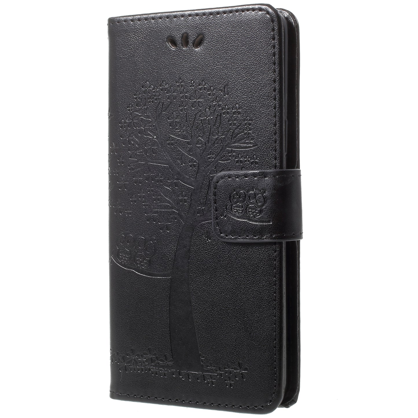 For Samsung Galaxy S9 G960 Imprint Tree Owl Wallet PU Leather Mobile Case with Lanyard