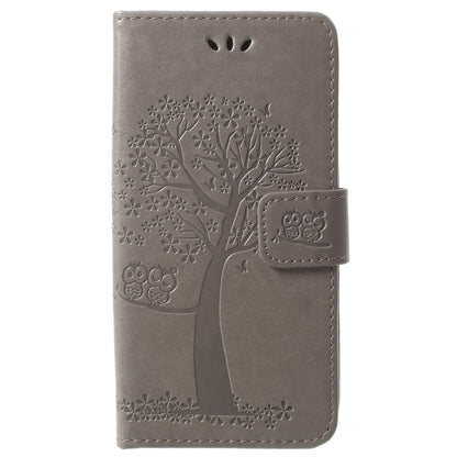 For Samsung Galaxy S9 G960 Imprint Tree Owl Wallet PU Leather Mobile Case with Lanyard
